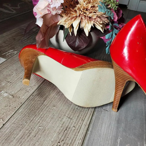 MOSSIMO PATENT LEATHER CHERRY RED OPEN TOE PUMPS HIGH HEELS SIZE 9.5 - Picture 7 of 12